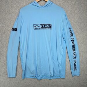 Drake Performance Fishing DPF Long Sleeve Sun Protection Hoodie Shirt Mens Large